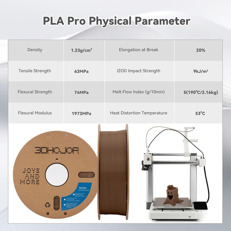 3DHoJor خيوط PLA Pro (PLA+) بقطر 1.75 مم، خيوط طابعة ثلاثية الأبعاد، بكرة كرتونية، +/- 0.03 مم-بني، 1 كجم - Image 5